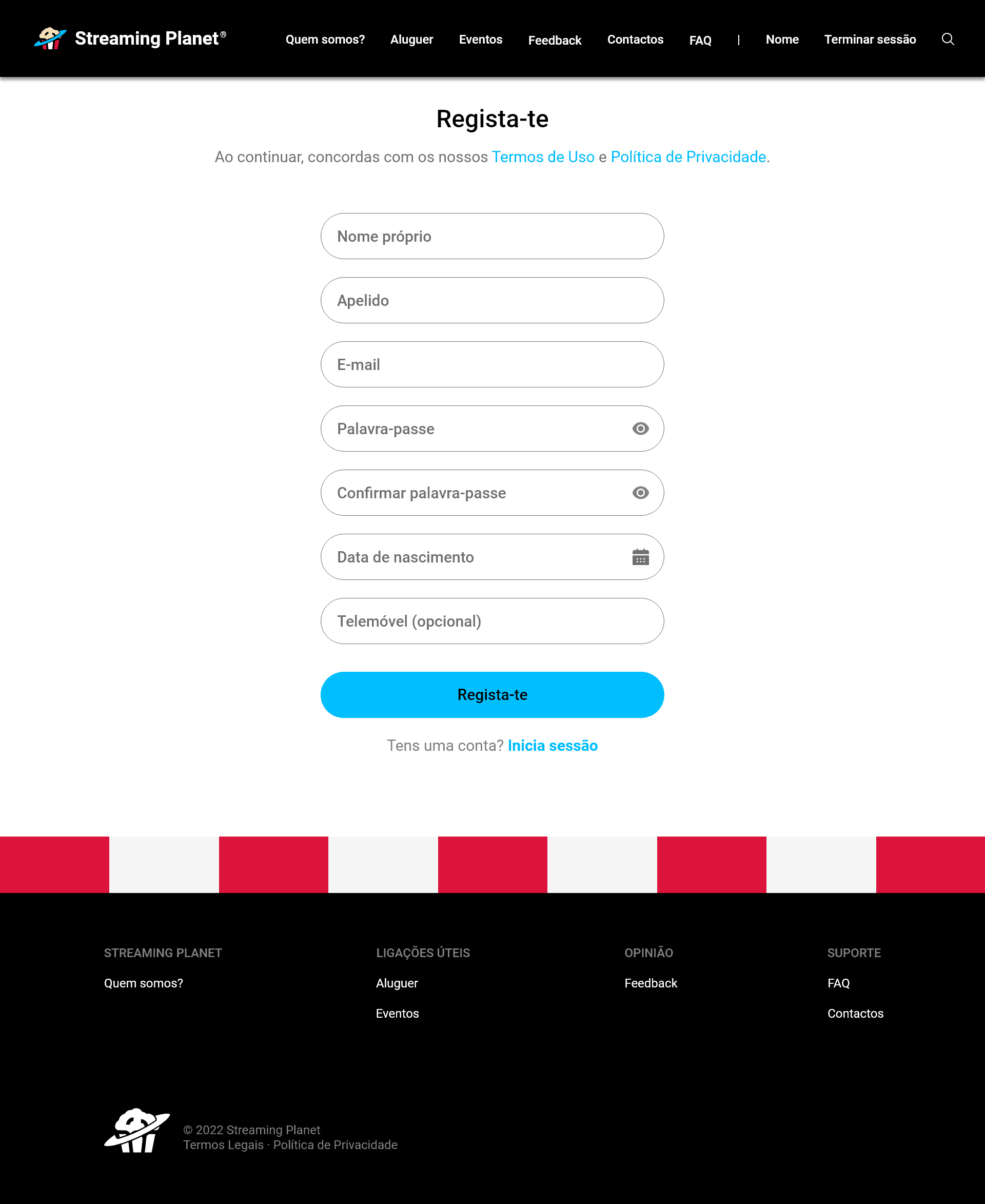 Registration page